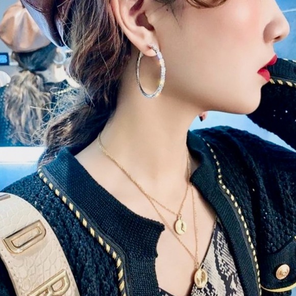 🔥925 Sterling Silver White Sapphire Hoop Earrings - Picture 4 of 15